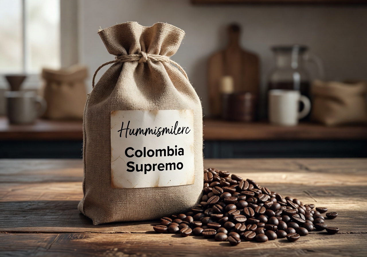 Bag of Hummismilerc Colombia Supremo coffee beans