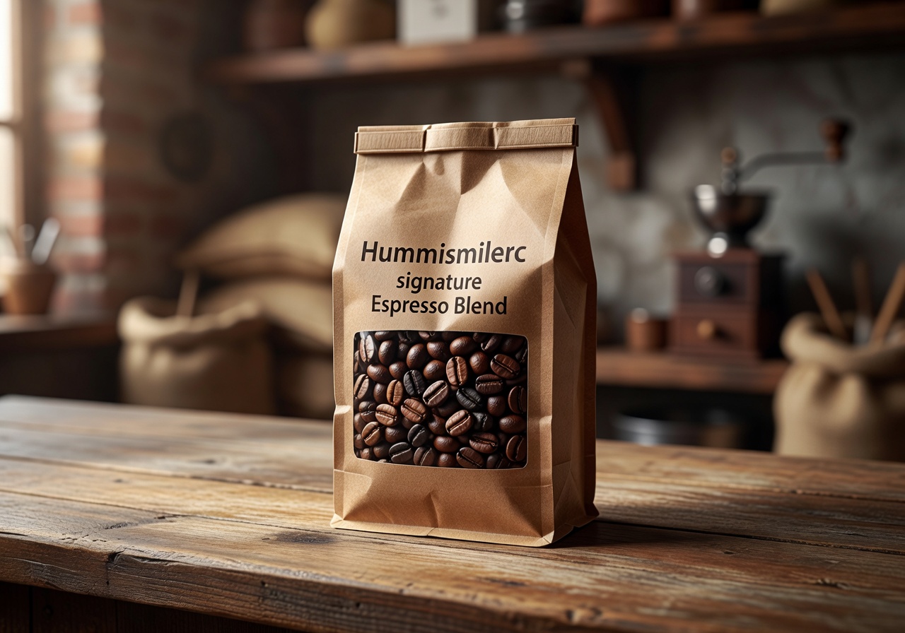 Bag of Hummismilerc signature Espresso Blend coffee beans